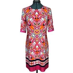 Eliza J shift dress Women Size 4 elbow-sleeve mixed-print pink, orange, white